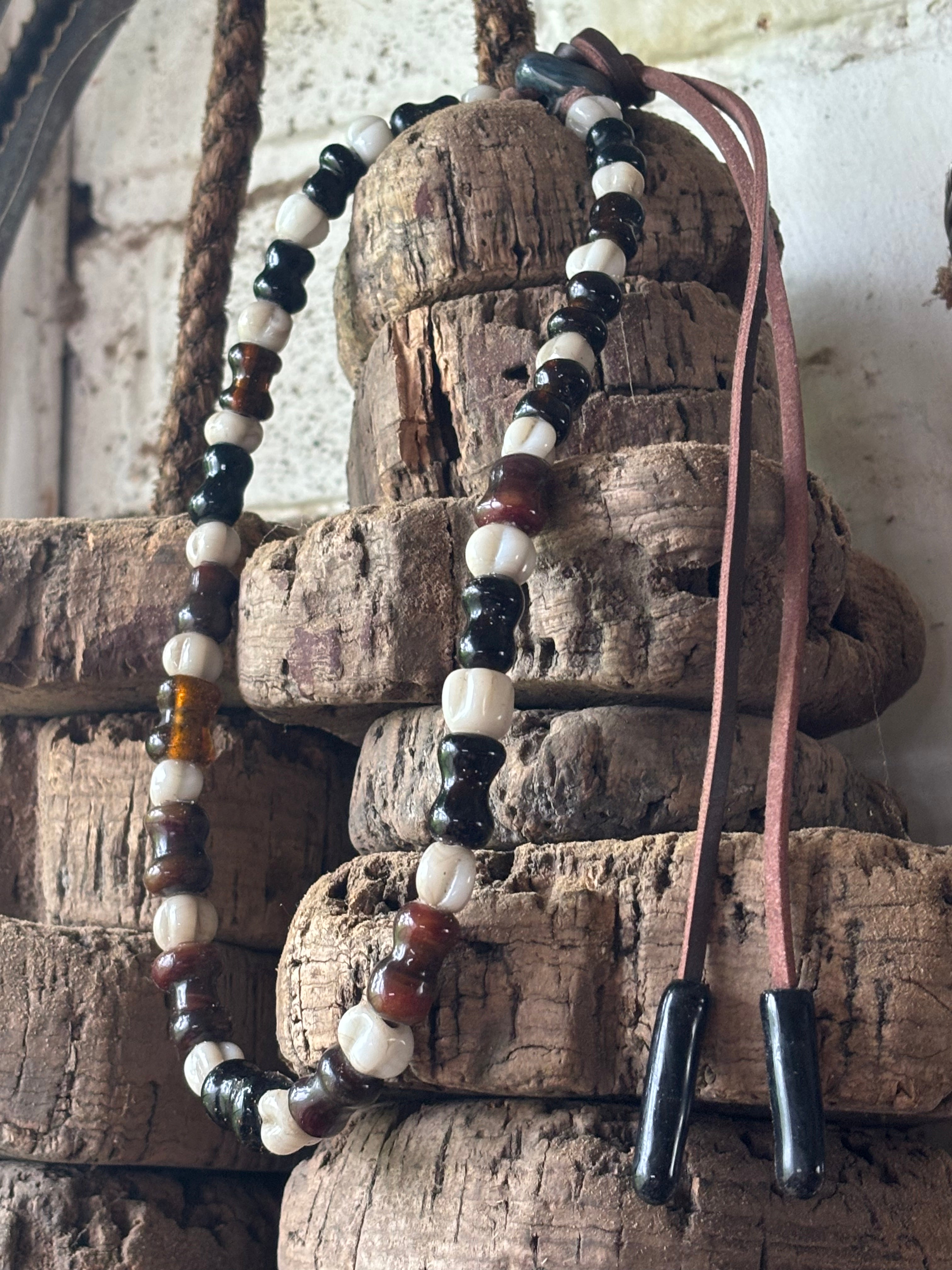 Tidal Hourglass Necklace with Handmade Beads from Foraged Glass