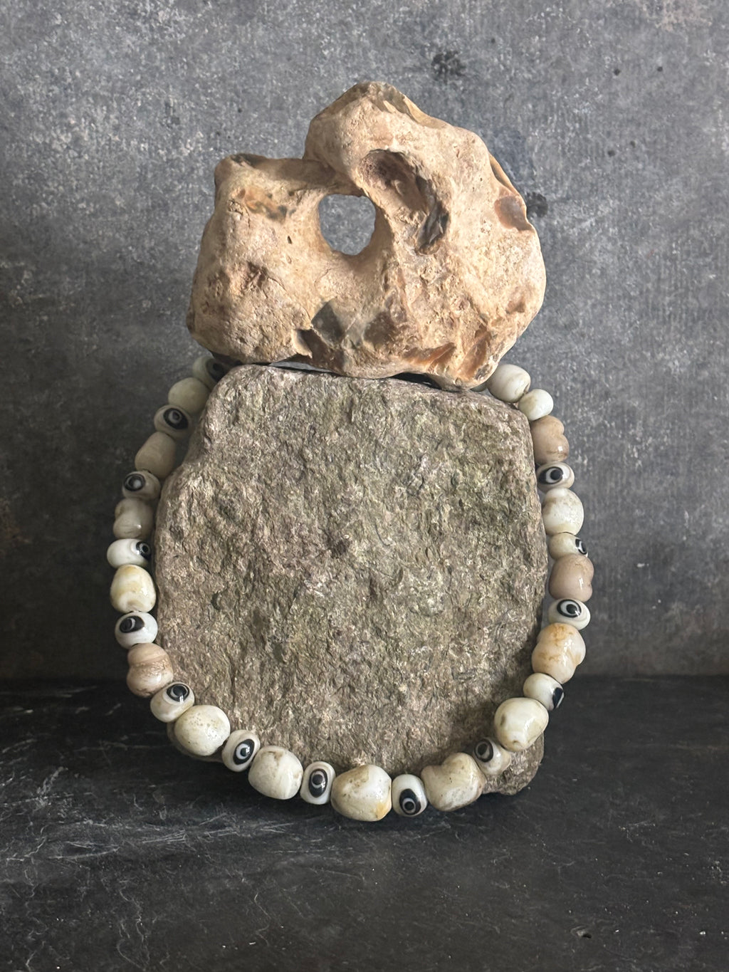 All-Seeing-Eye and Boroque Glass Pearls Necklace, Handmade from Foraged Glass