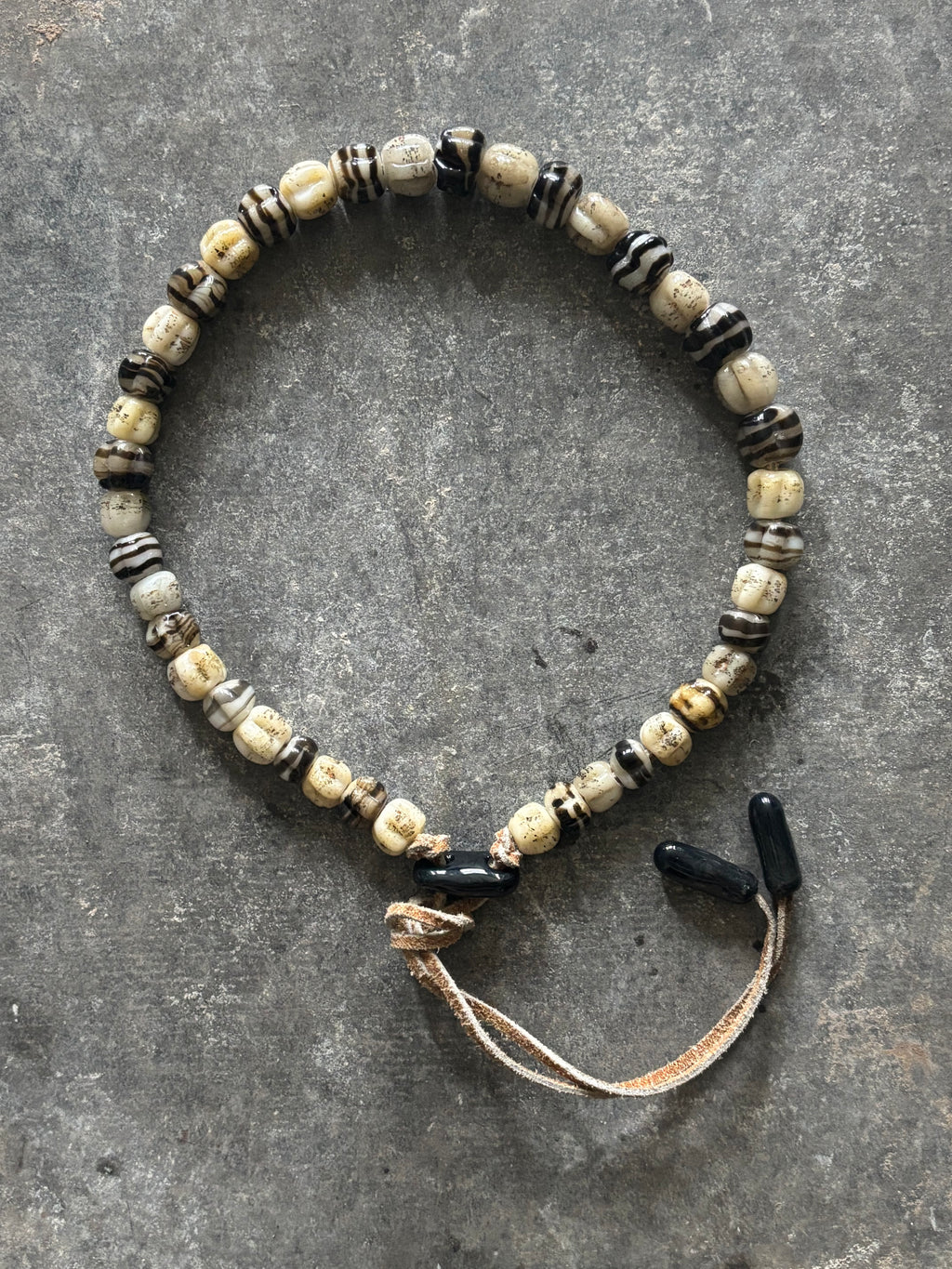 Scallop Shell and Nautical Stripes Necklace with Handmade Beads from Foraged Glass