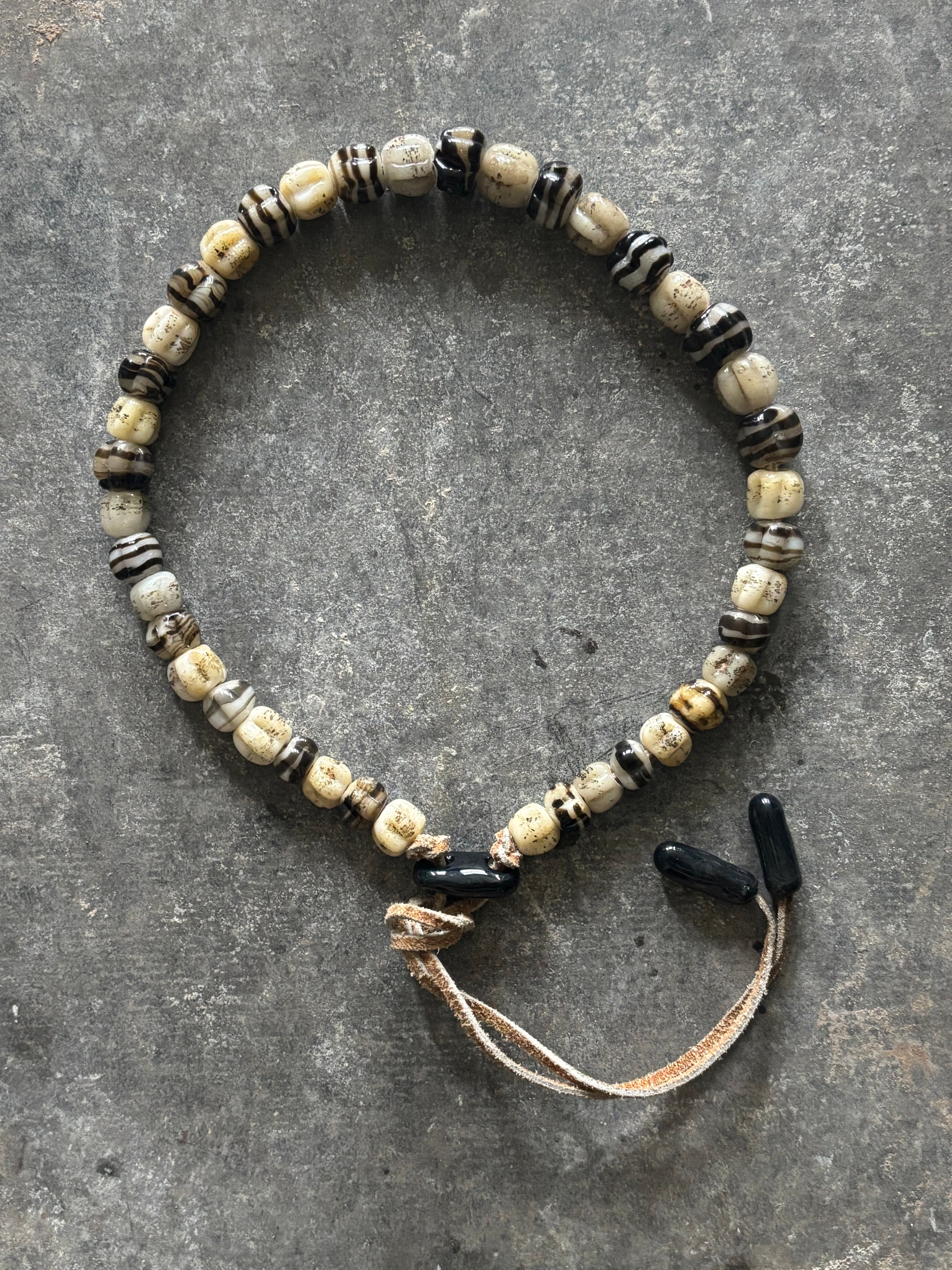 Scallop Shell and Nautical Stripes Necklace with Handmade Beads from Foraged Glass
