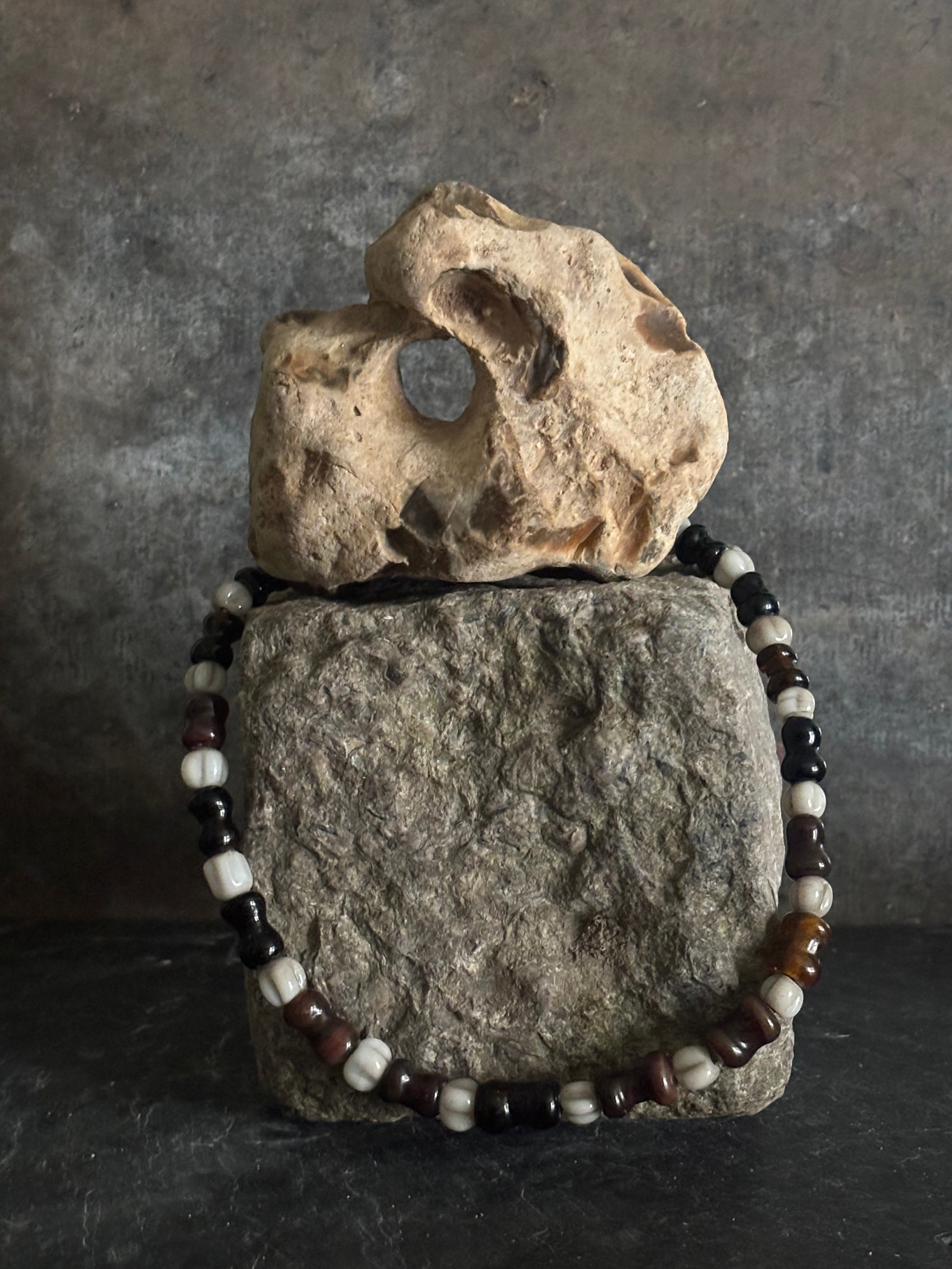 Tidal Hourglass Necklace with Handmade Beads from Foraged Glass