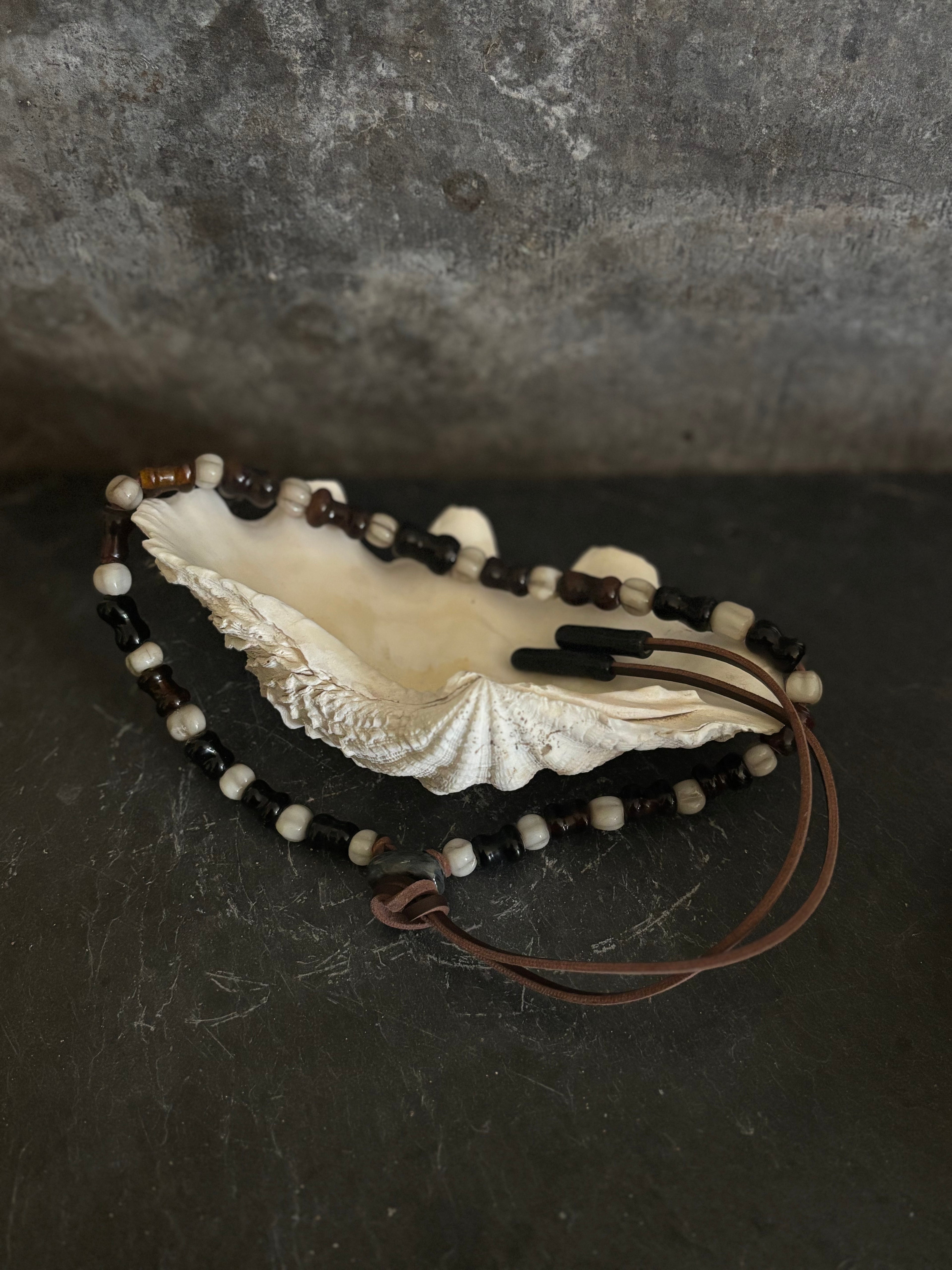 Tidal Hourglass Necklace with Handmade Beads from Foraged Glass