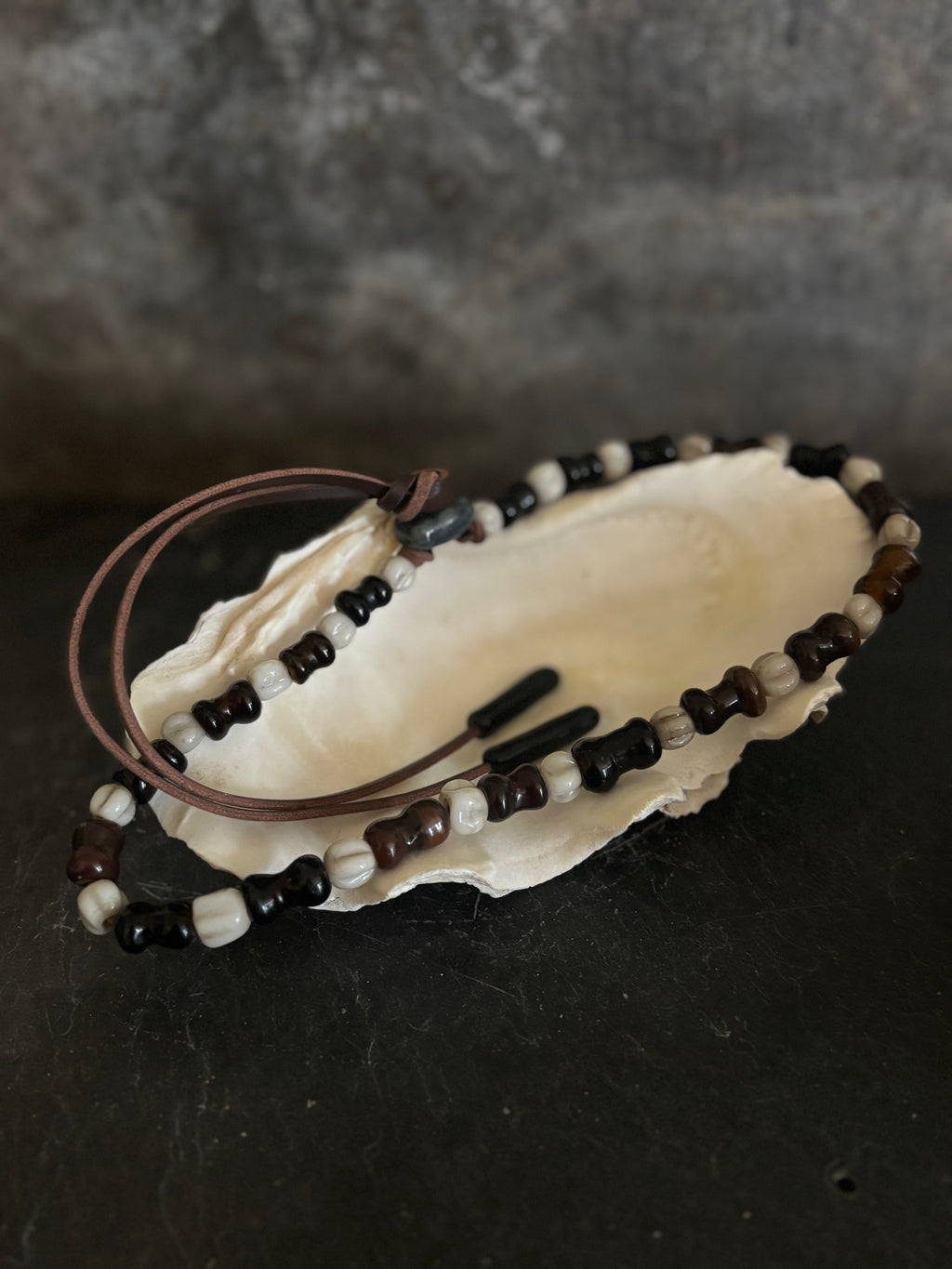 Tidal Hourglass Necklace with Handmade Beads from Foraged Glass