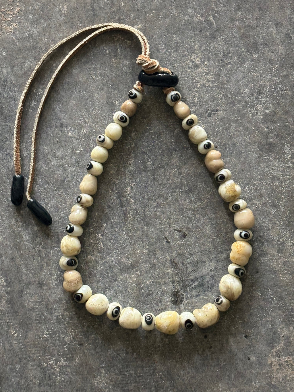 All-Seeing-Eye and Boroque Glass Pearls Necklace, Handmade from Foraged Glass