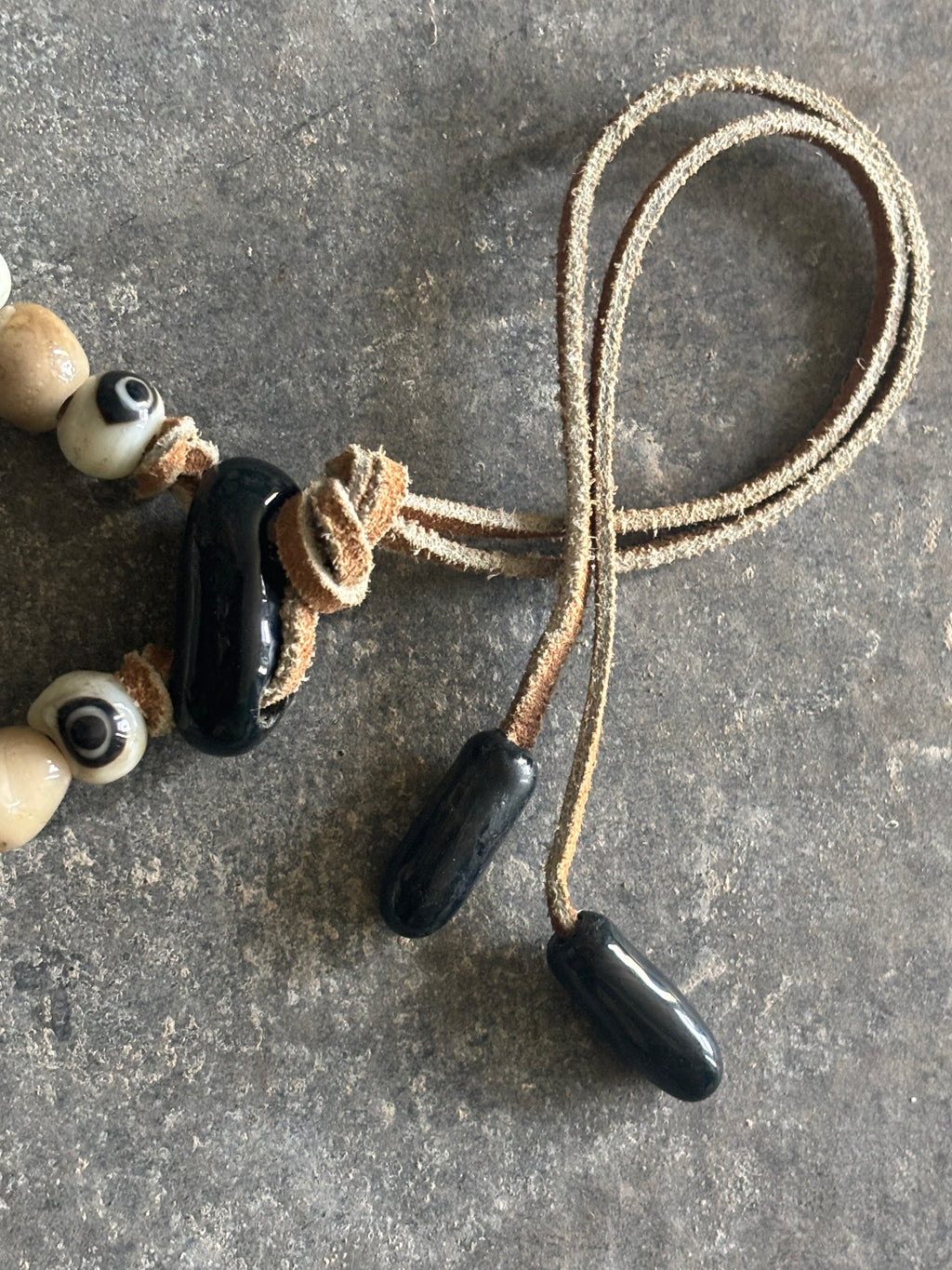 All-Seeing-Eye and Boroque Glass Pearls Necklace, Handmade from Foraged Glass