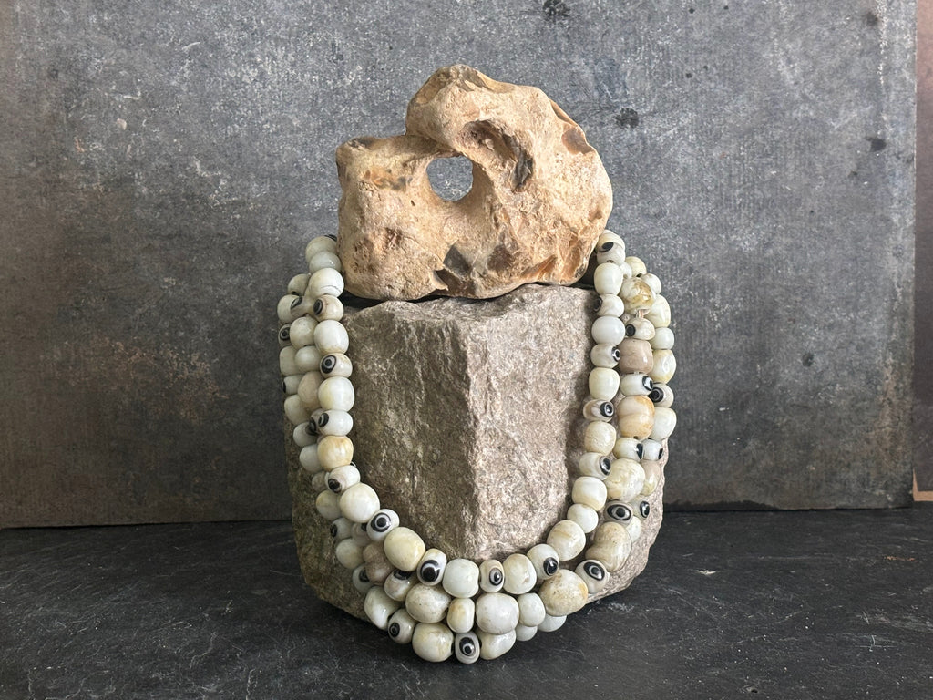 All-Seeing-Eye and Boroque Glass Pearls Necklace, Handmade from Foraged Glass