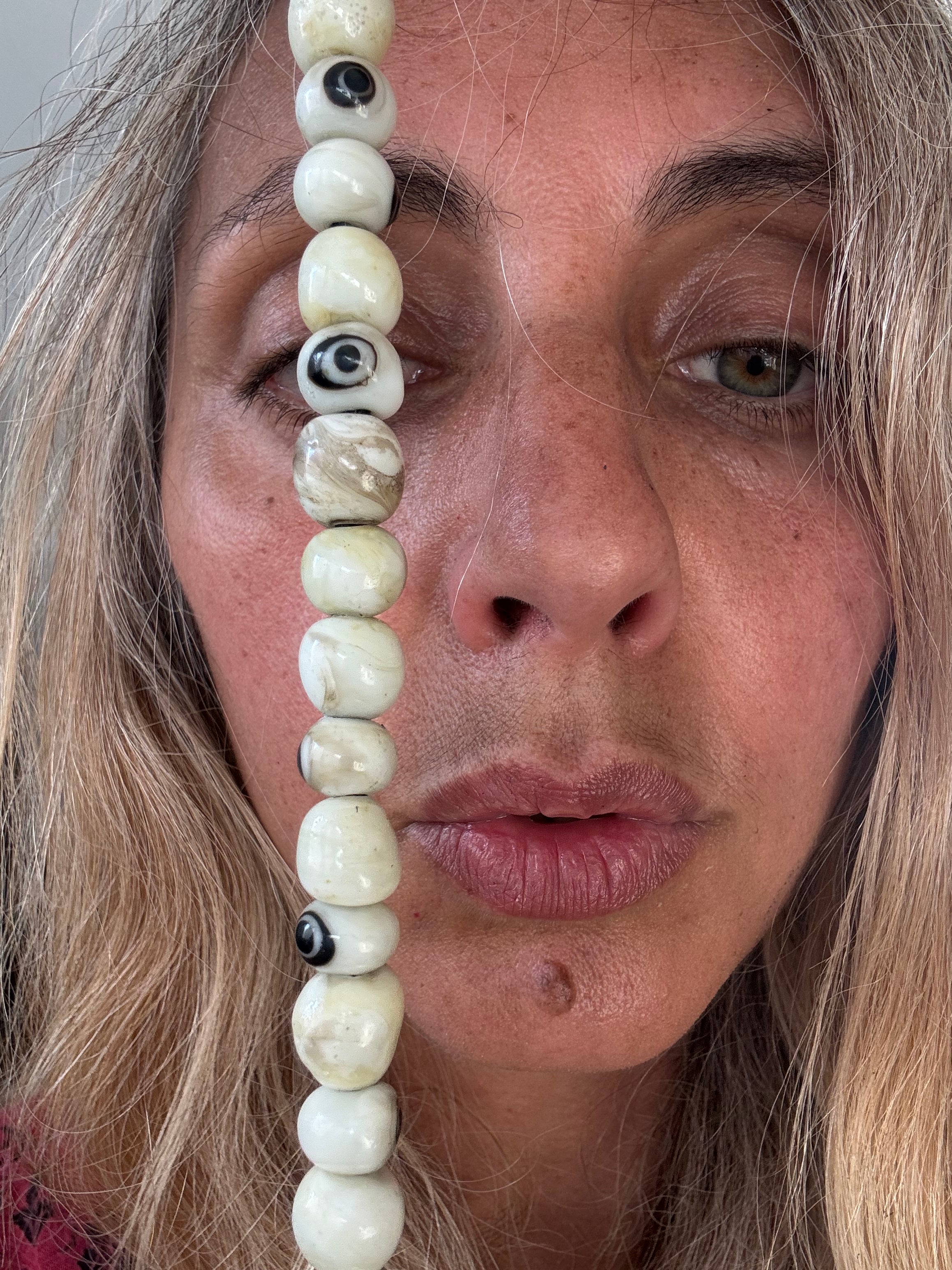 All-Seeing-Eye and Boroque Glass Pearls Necklace, Handmade from Foraged Glass
