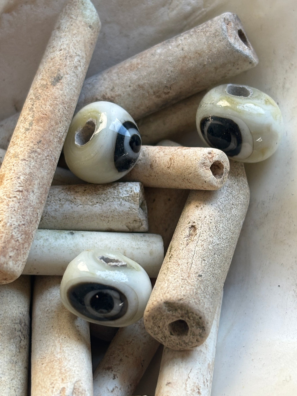 All-Seeing-Eye and Boroque Glass Pearls Necklace, Handmade from Foraged Glass