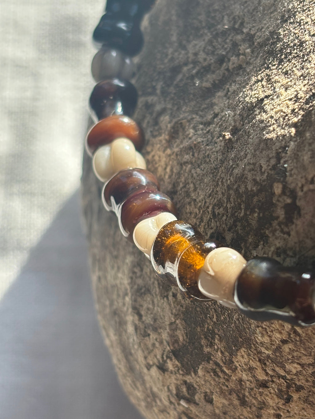 Tidal Hourglass Necklace with Handmade Beads from Foraged Glass
