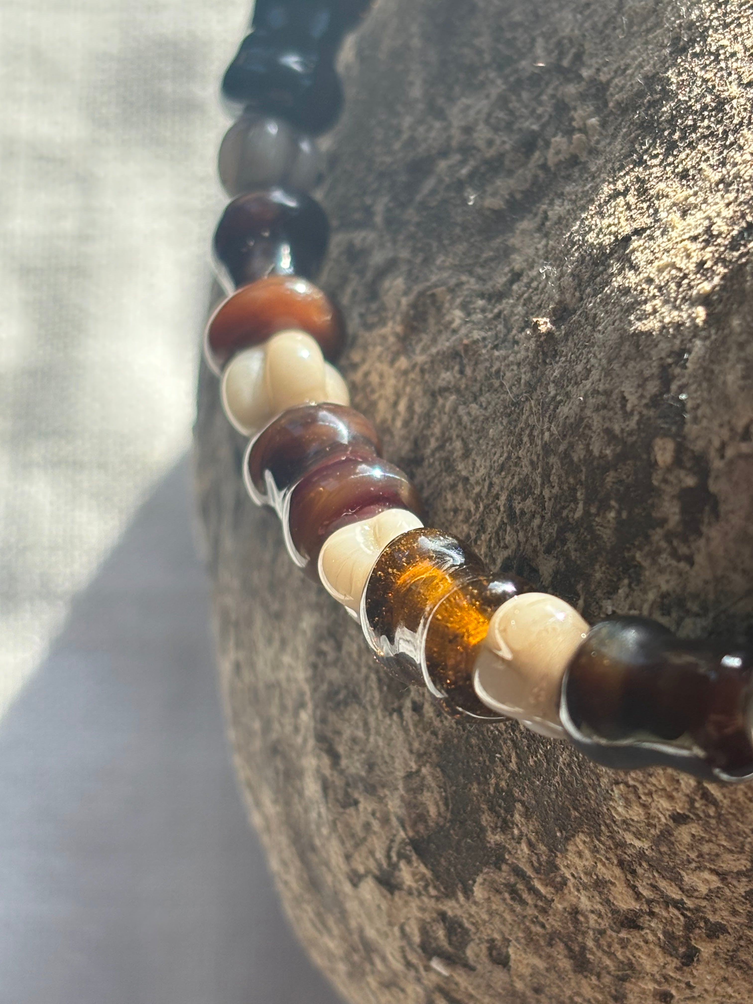 Tidal Hourglass Necklace with Handmade Beads from Foraged Glass