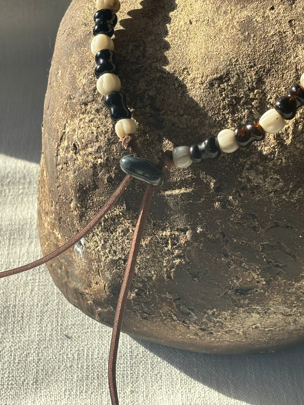 Tidal Hourglass Necklace with Handmade Beads from Foraged Glass