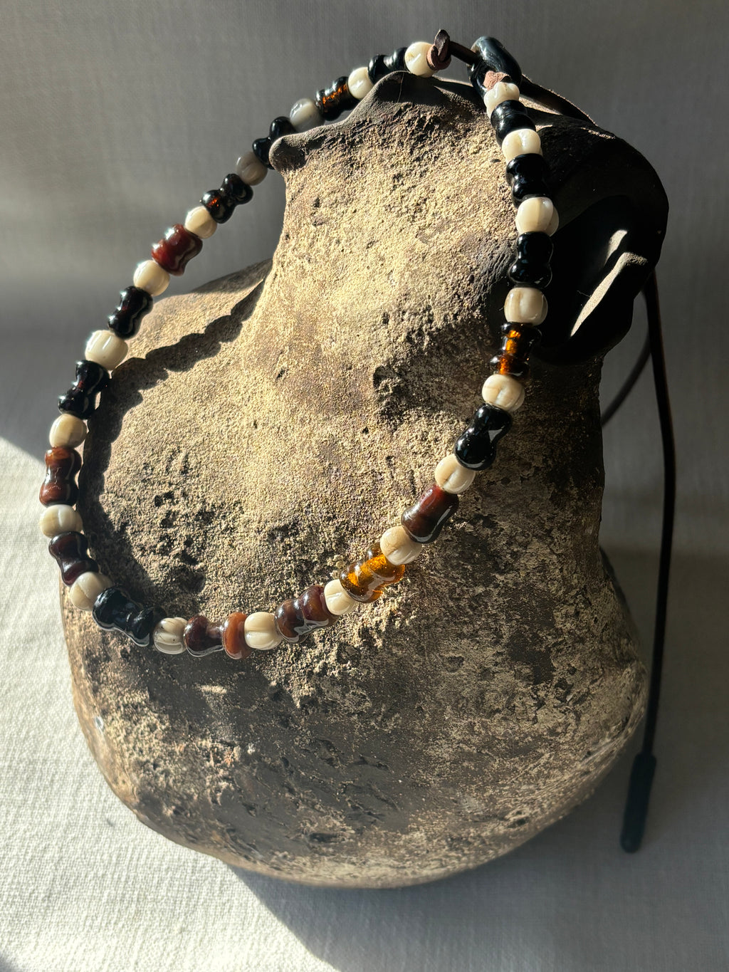 Tidal Hourglass Necklace with Handmade Beads from Foraged Glass