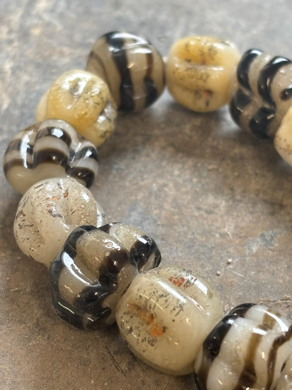 Scallop Shell and Nautical Stripes Necklace with Handmade Beads from Foraged Glass