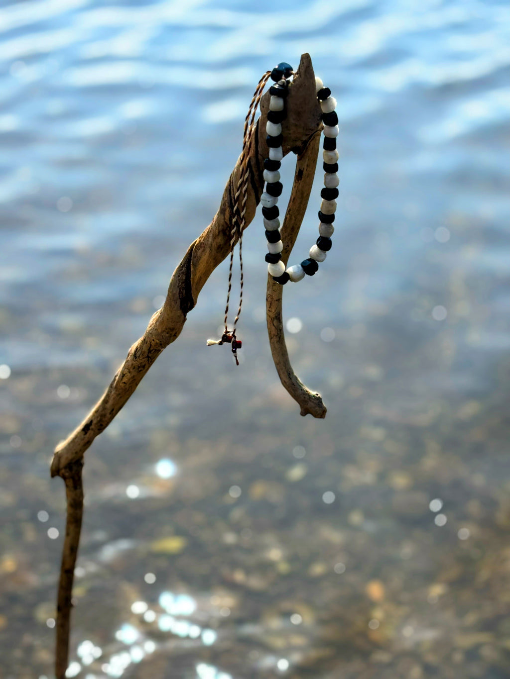 Salt of the River Necklace with Handmade Beads from Foraged Glass