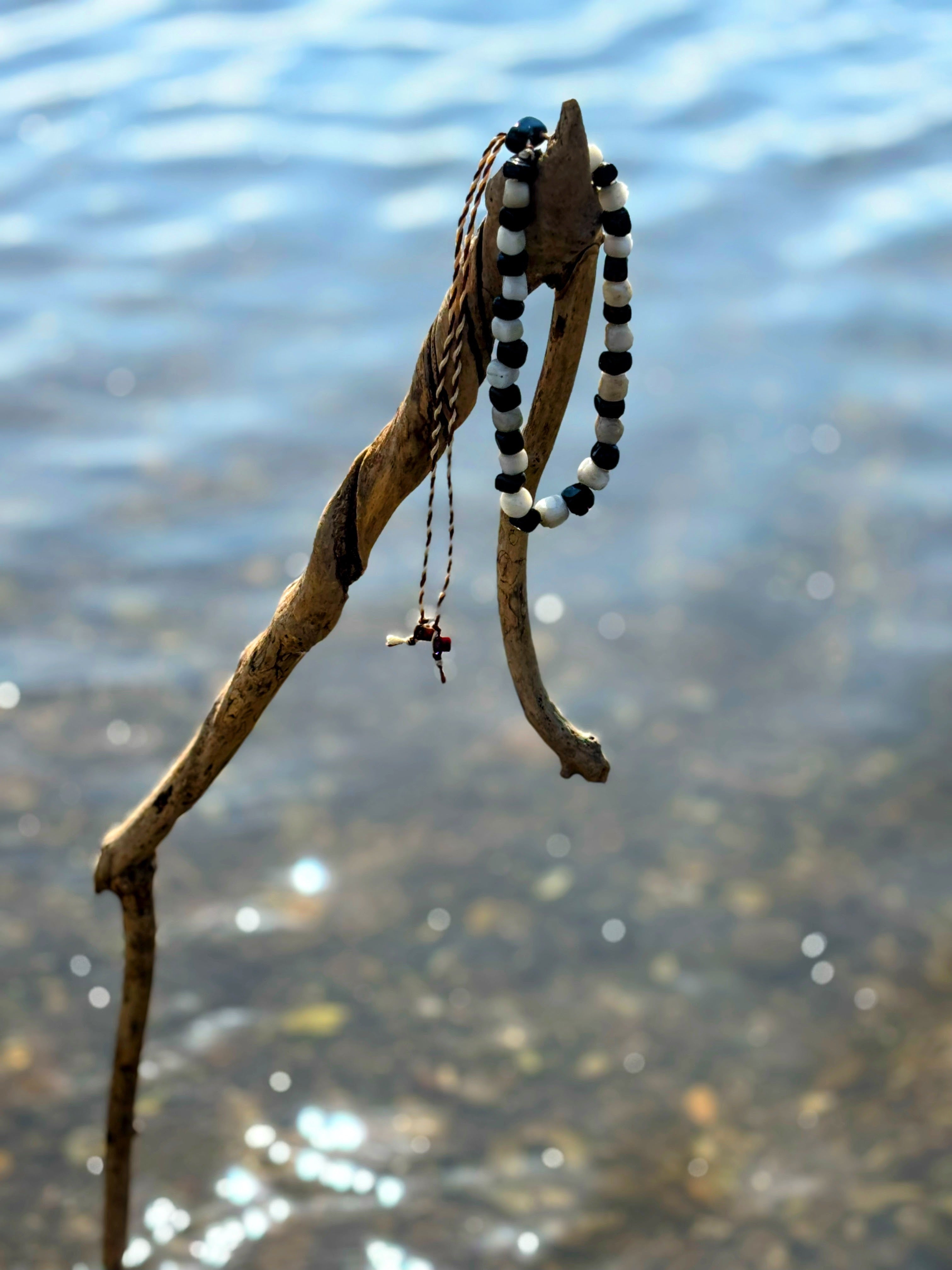 Salt of the River Necklace with Handmade Beads from Foraged Glass