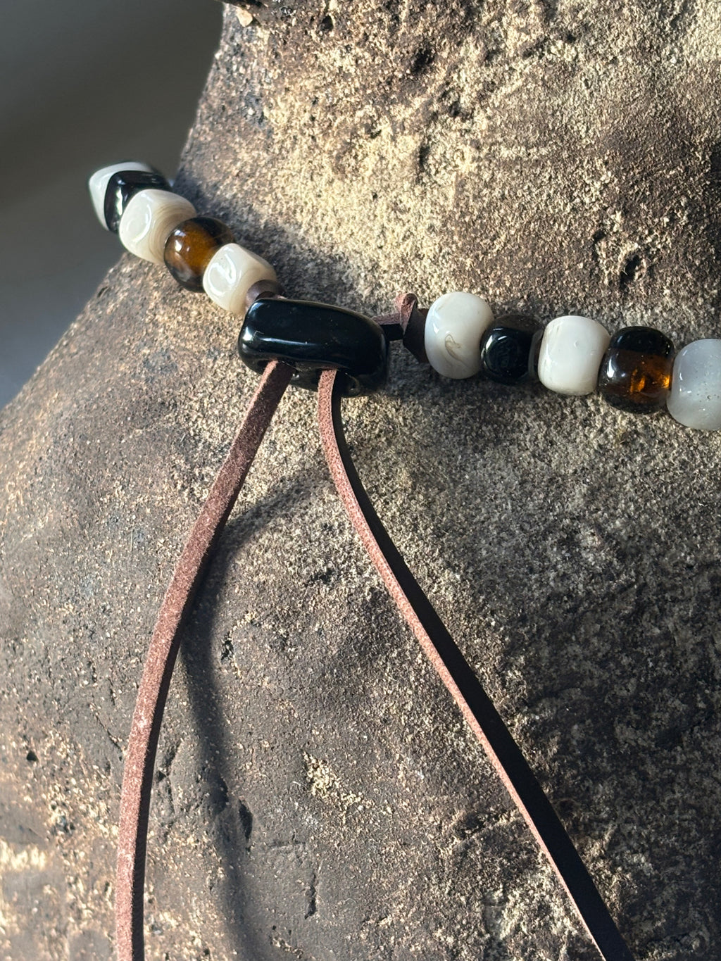 Salt of the River Necklace with Handmade Beads from Foraged Glass