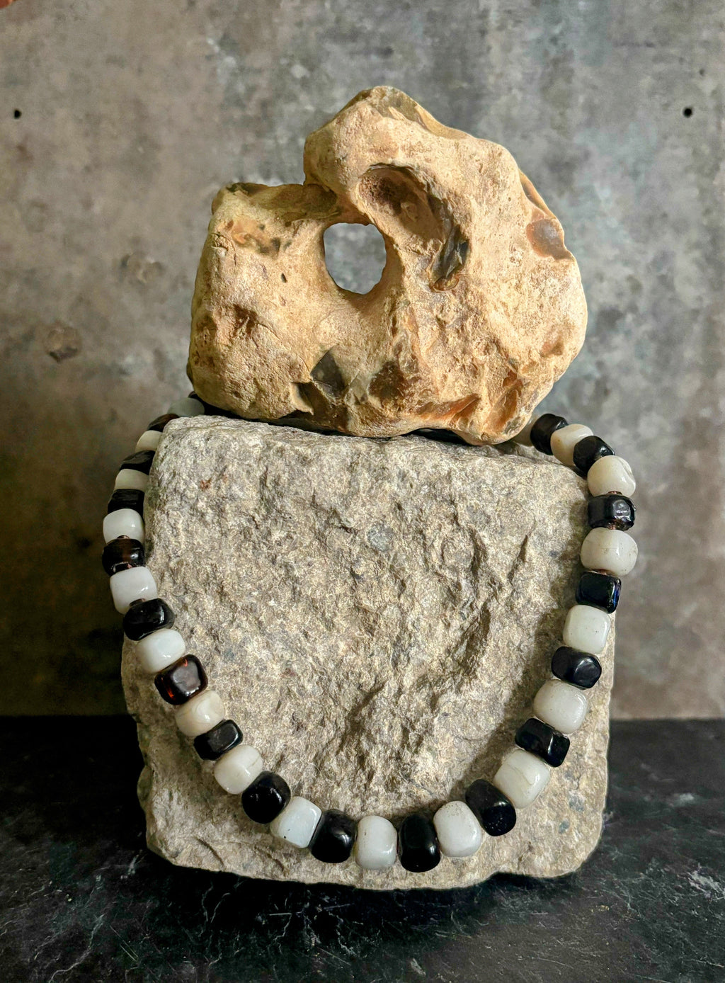 Salt of the River Necklace with Handmade Beads from Foraged Glass